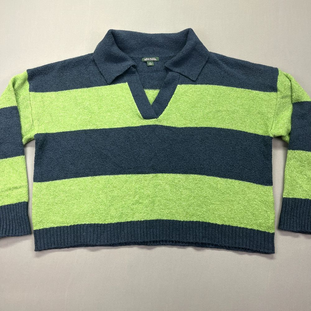 WILD FABLE Women's Green STRIPED COLLARED PULLOVER CROPPED SWEATER Sz‎ M